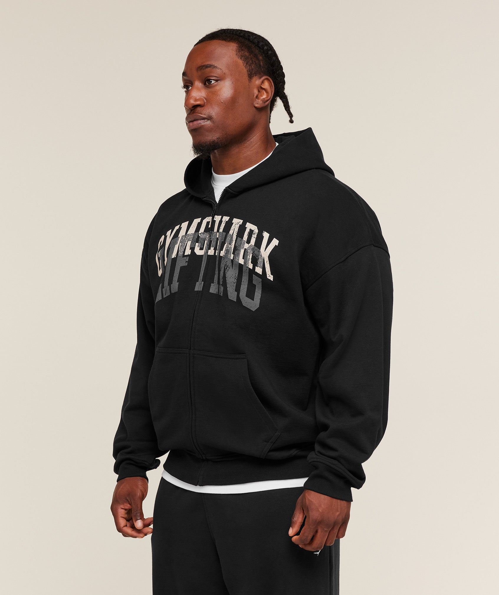 Gymshark Layered Graphic Zip Up Hoodie Black