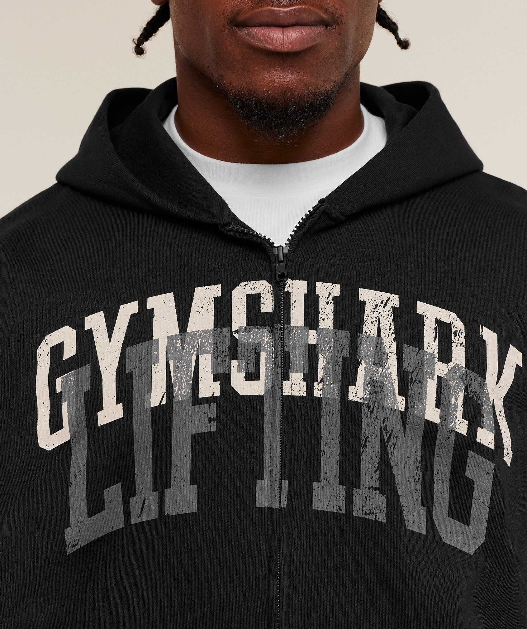 Gymshark Layered Graphic Zip Up Hoodie Black