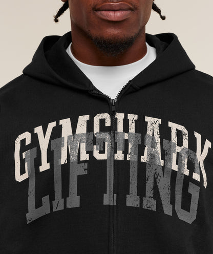 Gymshark Layered Graphic Zip Up Hoodie Black