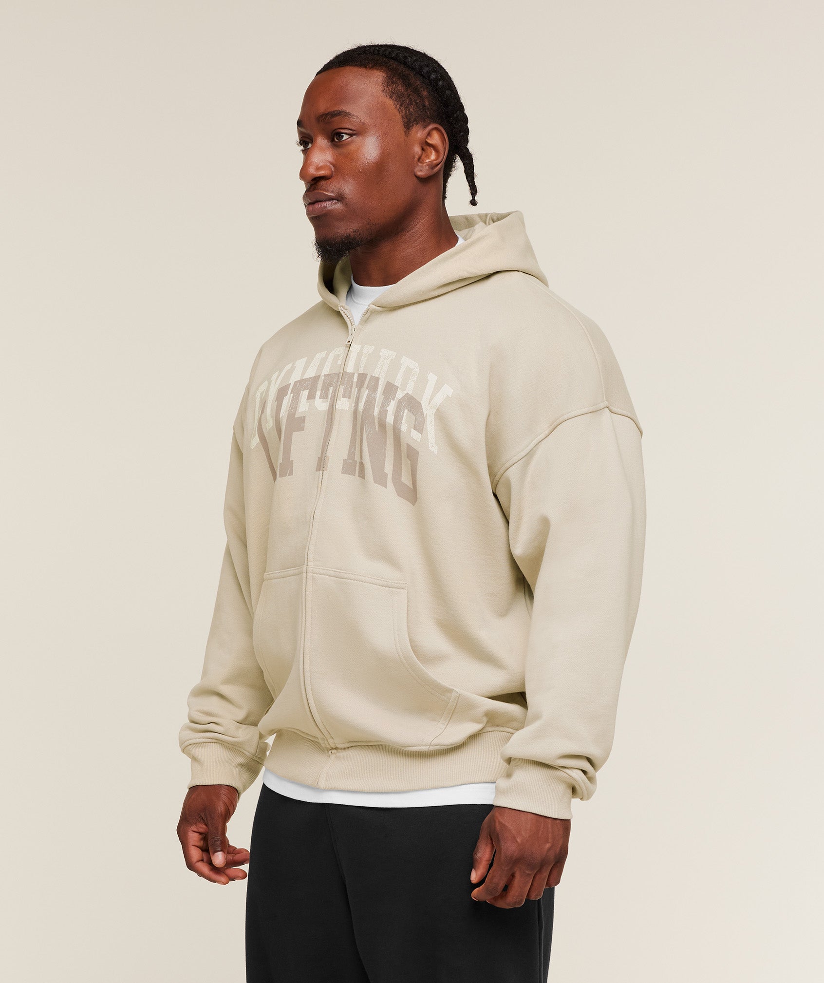 Gymshark Layered Graphic Zip Up Hoodie Pebble Grey