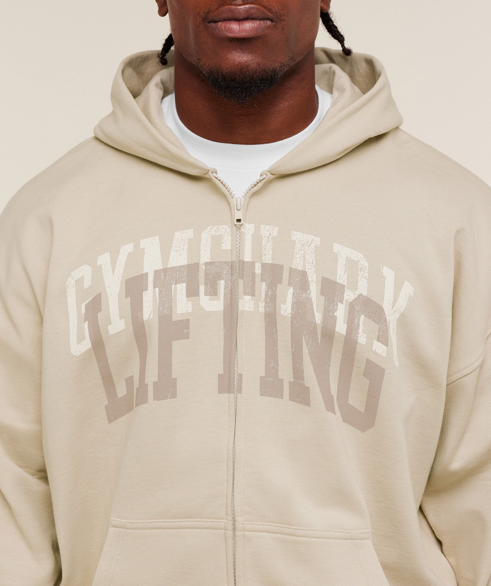 Gymshark Layered Graphic Zip Up Hoodie Pebble Grey