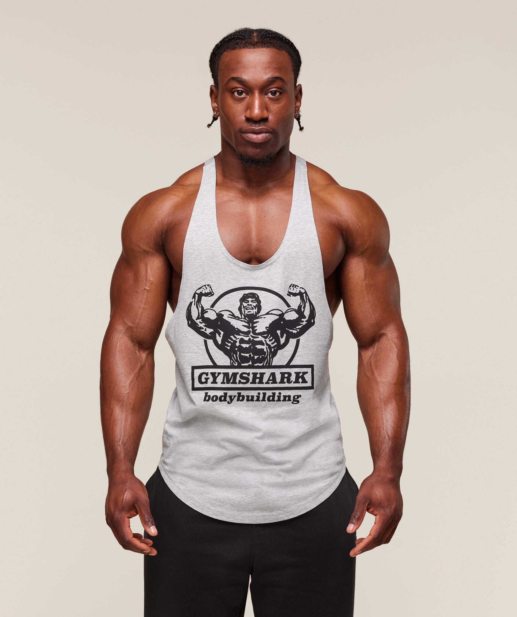Gymshark Double Bicep Stringer Light Grey Core Marl