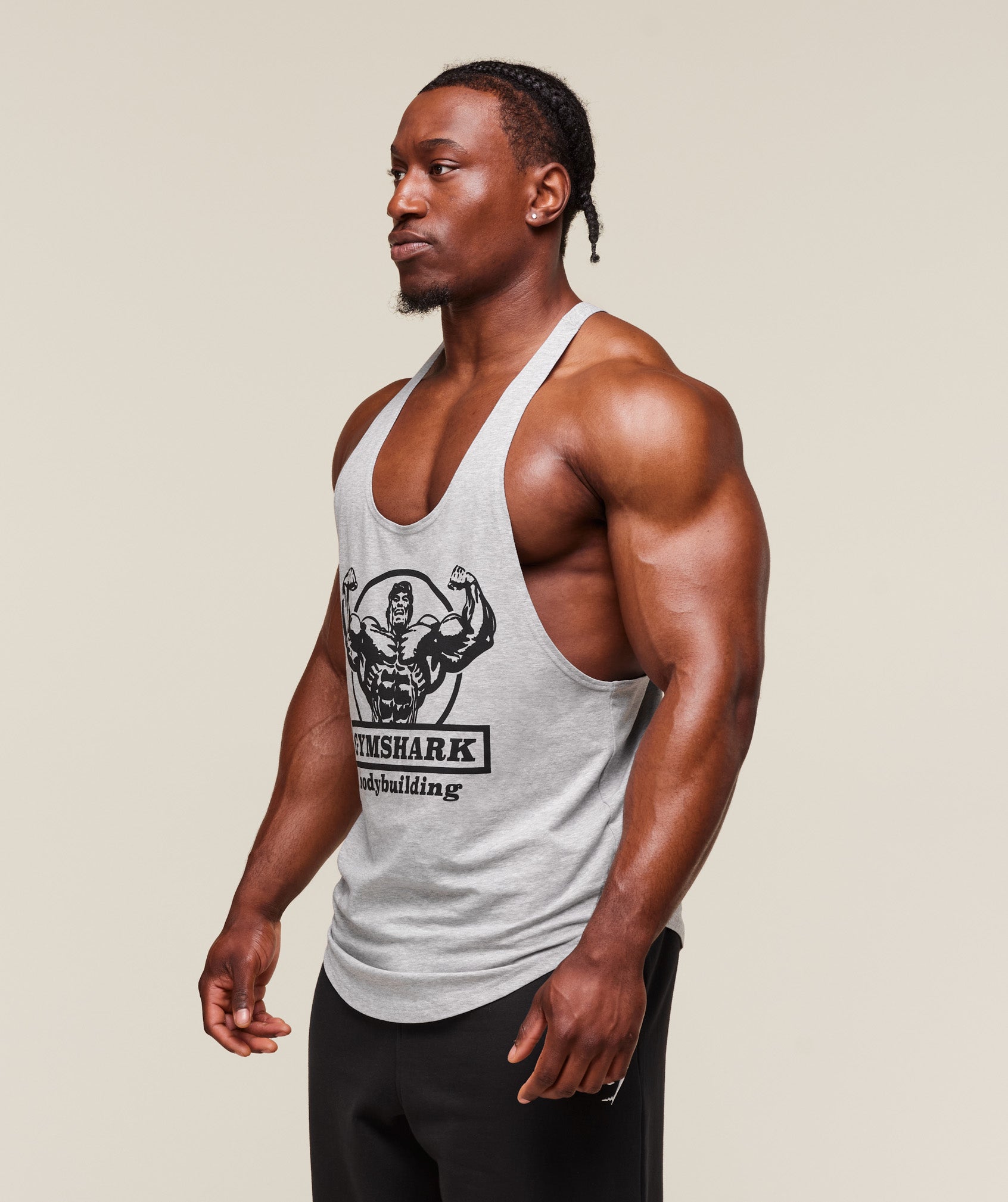Gymshark Double Bicep Stringer Light Grey Core Marl