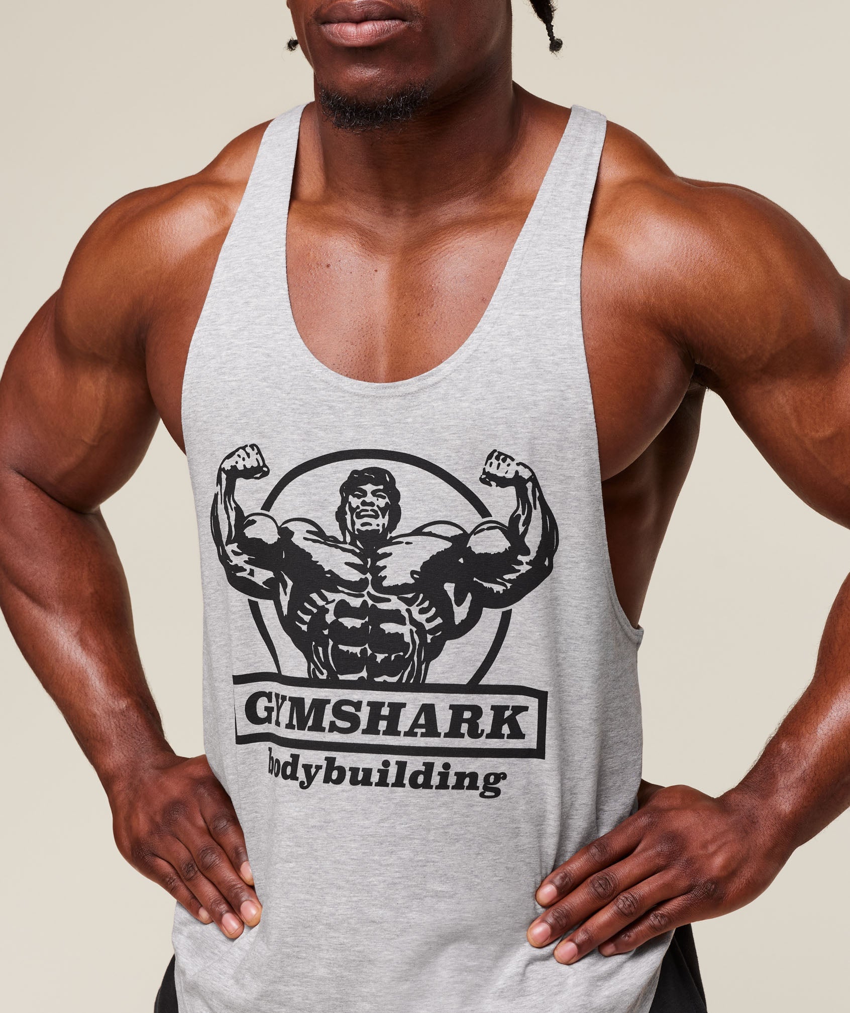 Gymshark Double Bicep Stringer Light Grey Core Marl