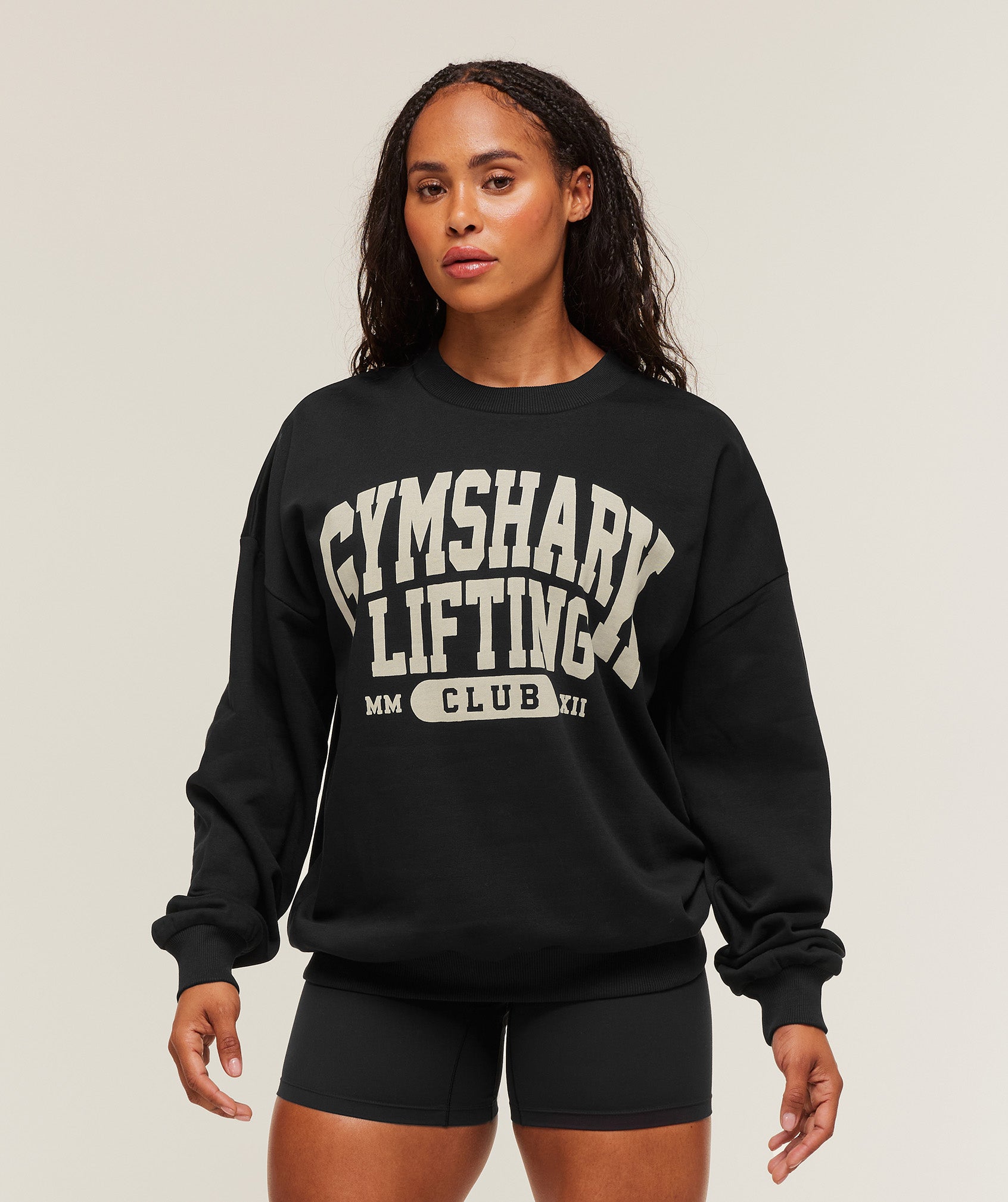 Women's Gymshark Lifting Club Graphic Oversized Crew Neck Black