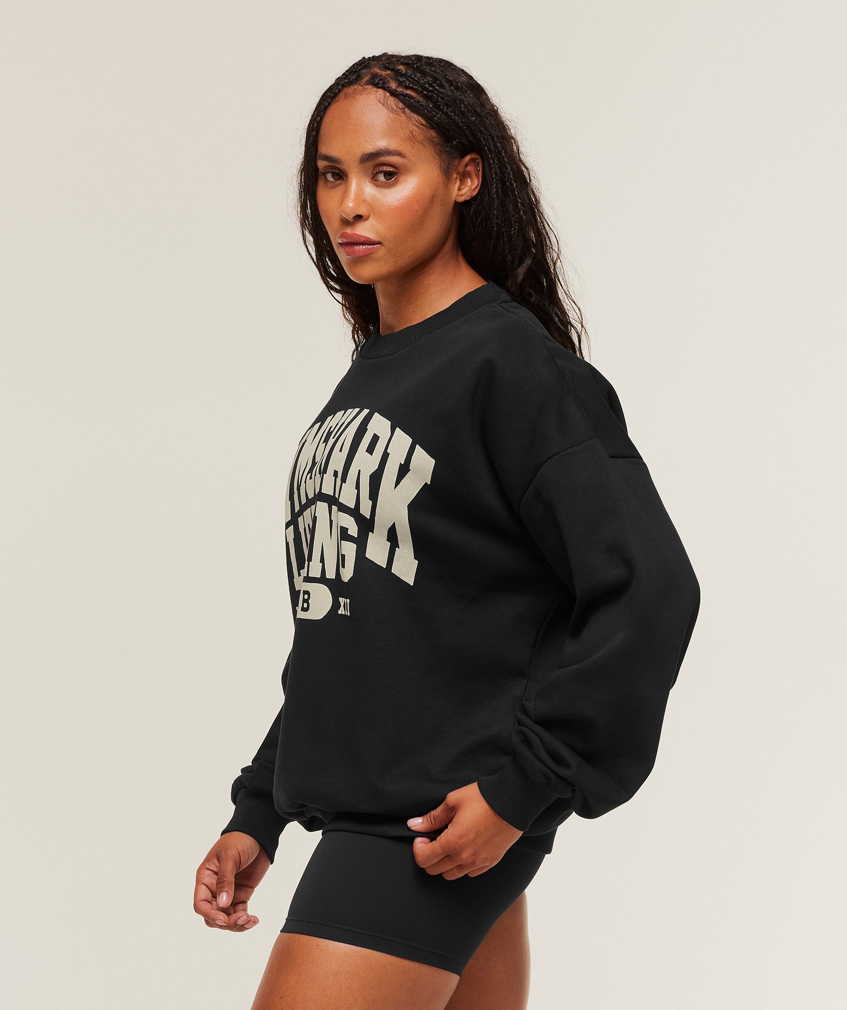 Women's Gymshark Lifting Club Graphic Oversized Crew Neck Black