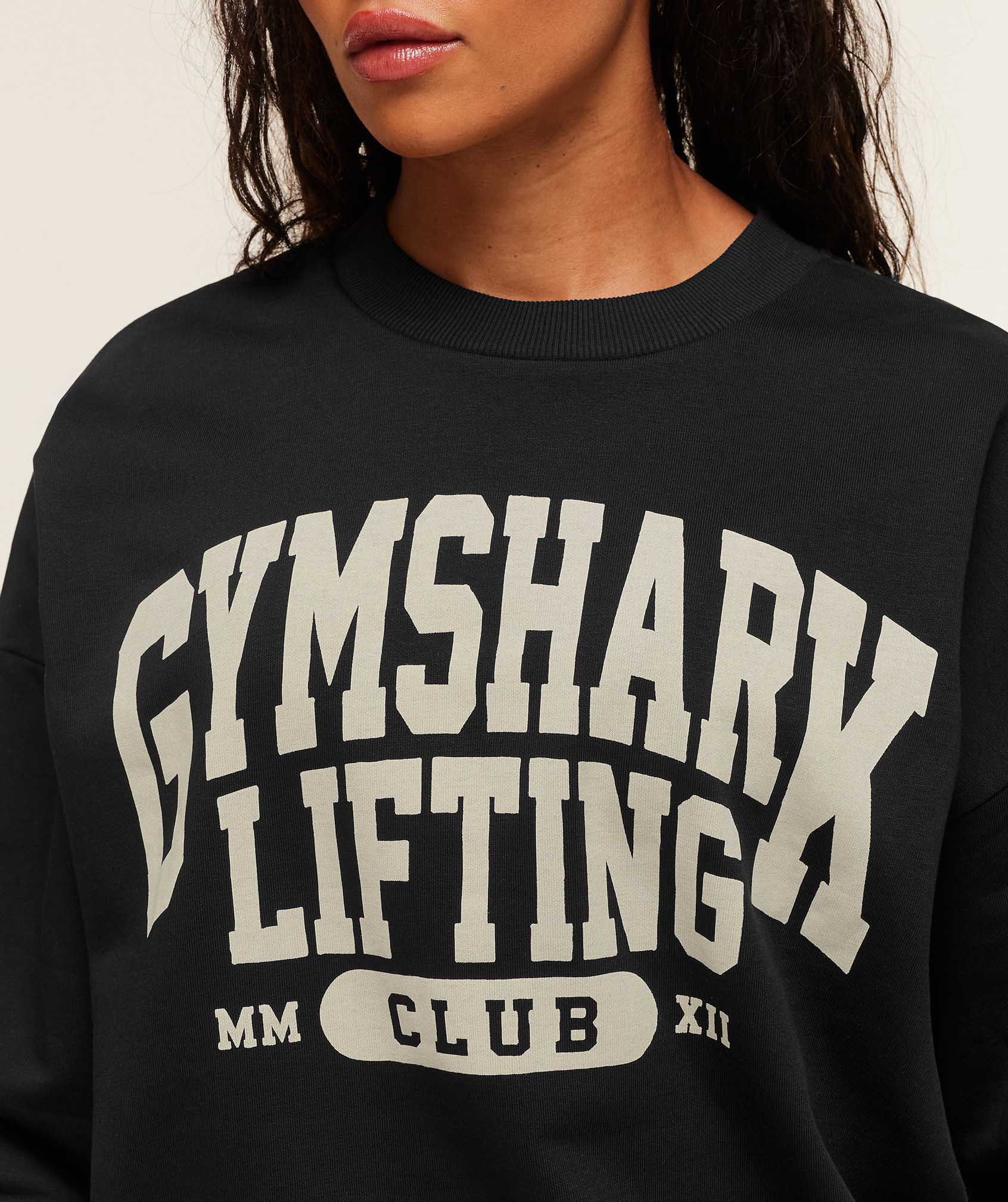 Women's Gymshark Lifting Club Graphic Oversized Crew Neck Black