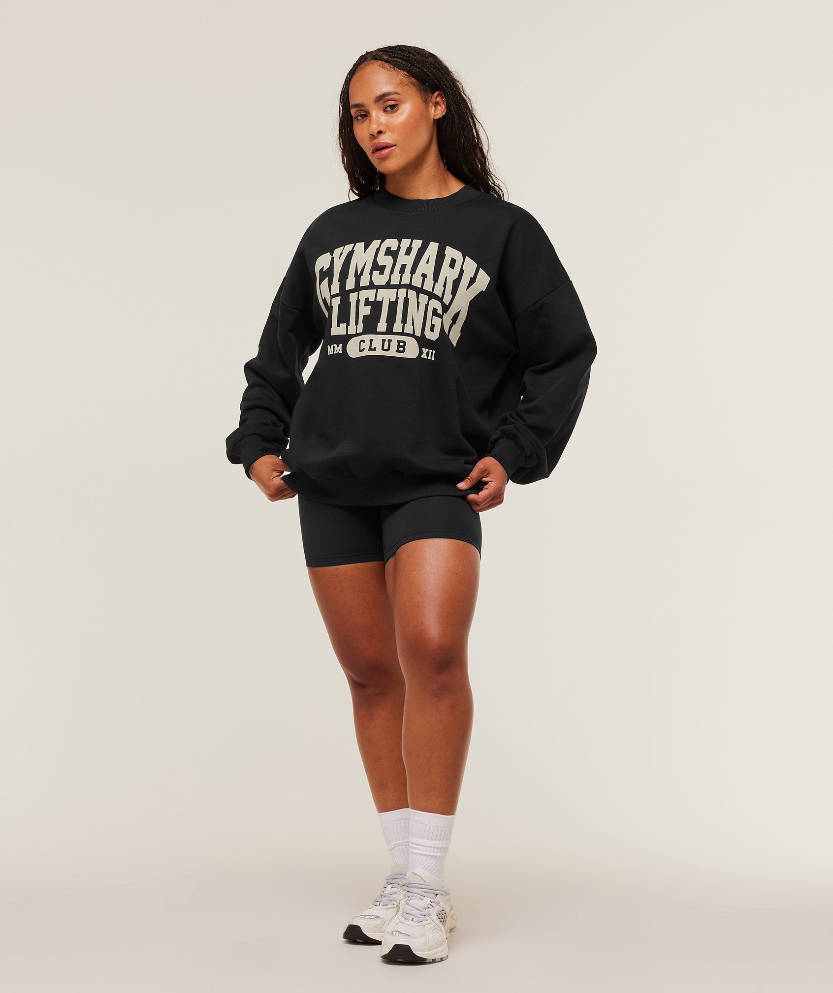 Women's Gymshark Lifting Club Graphic Oversized Crew Neck Black