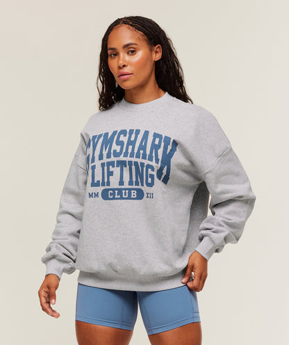 Women's Gymshark Lifting Club Graphic Oversized Crew Neck Light Grey Core Marl
