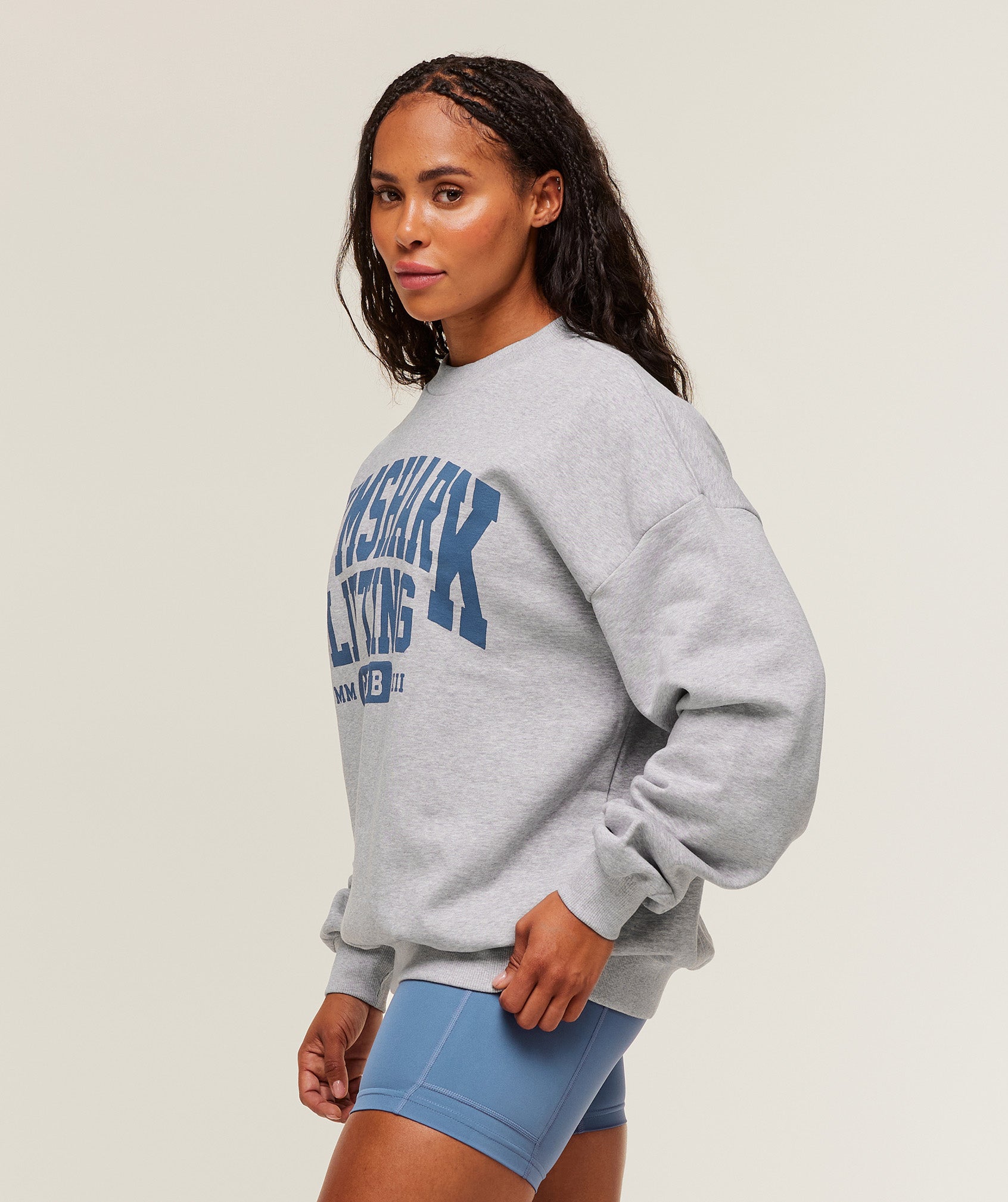 Women's Gymshark Lifting Club Graphic Oversized Crew Neck Light Grey Core Marl