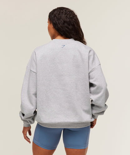 Women's Gymshark Lifting Club Graphic Oversized Crew Neck Light Grey Core Marl