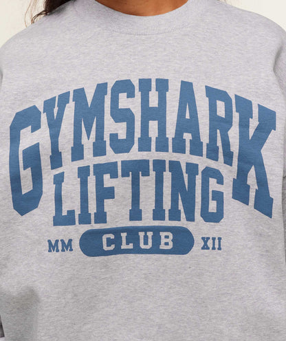 Women's Gymshark Lifting Club Graphic Oversized Crew Neck Light Grey Core Marl