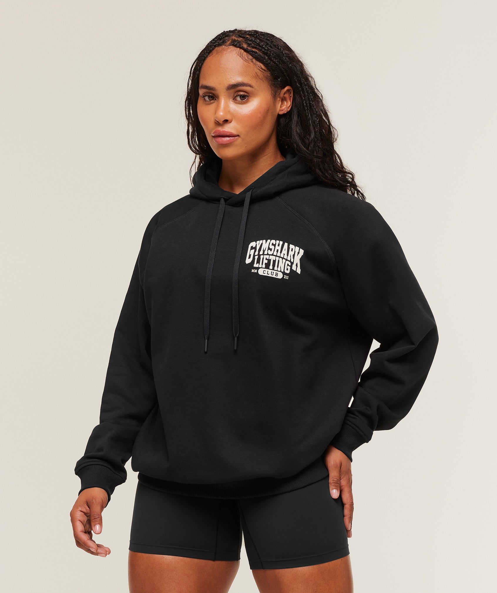 Women's Gymshark Lifting Club Graphic Oversized Hoodie Black