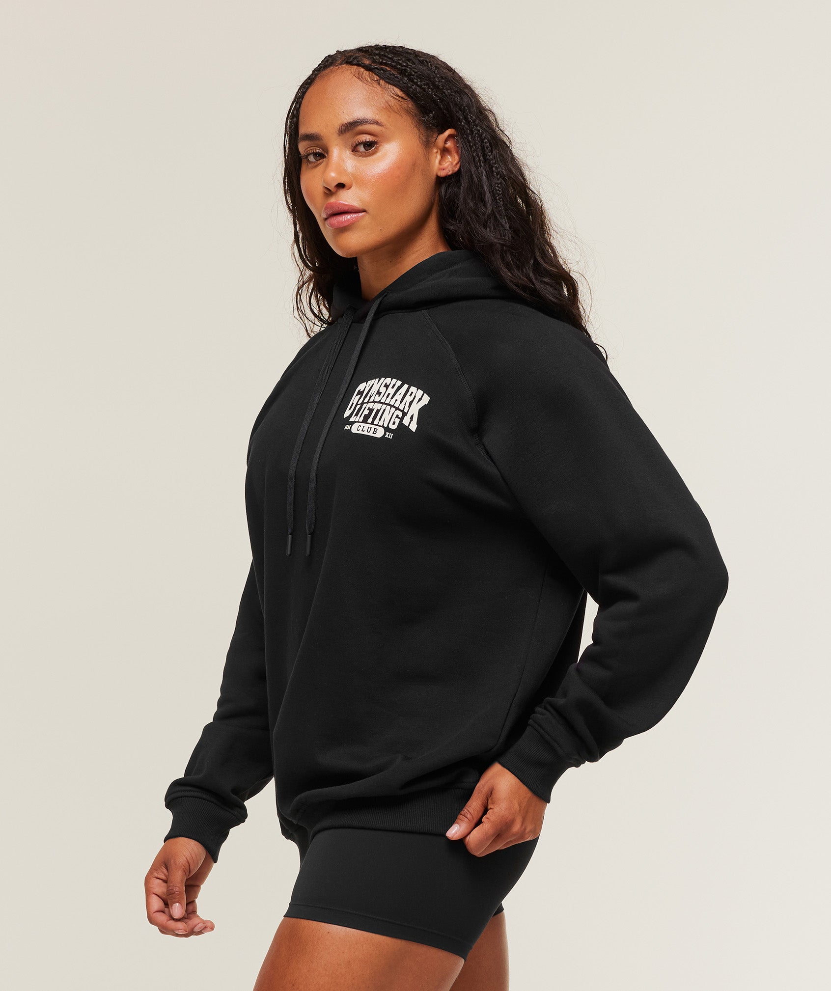Women's Gymshark Lifting Club Graphic Oversized Hoodie Black