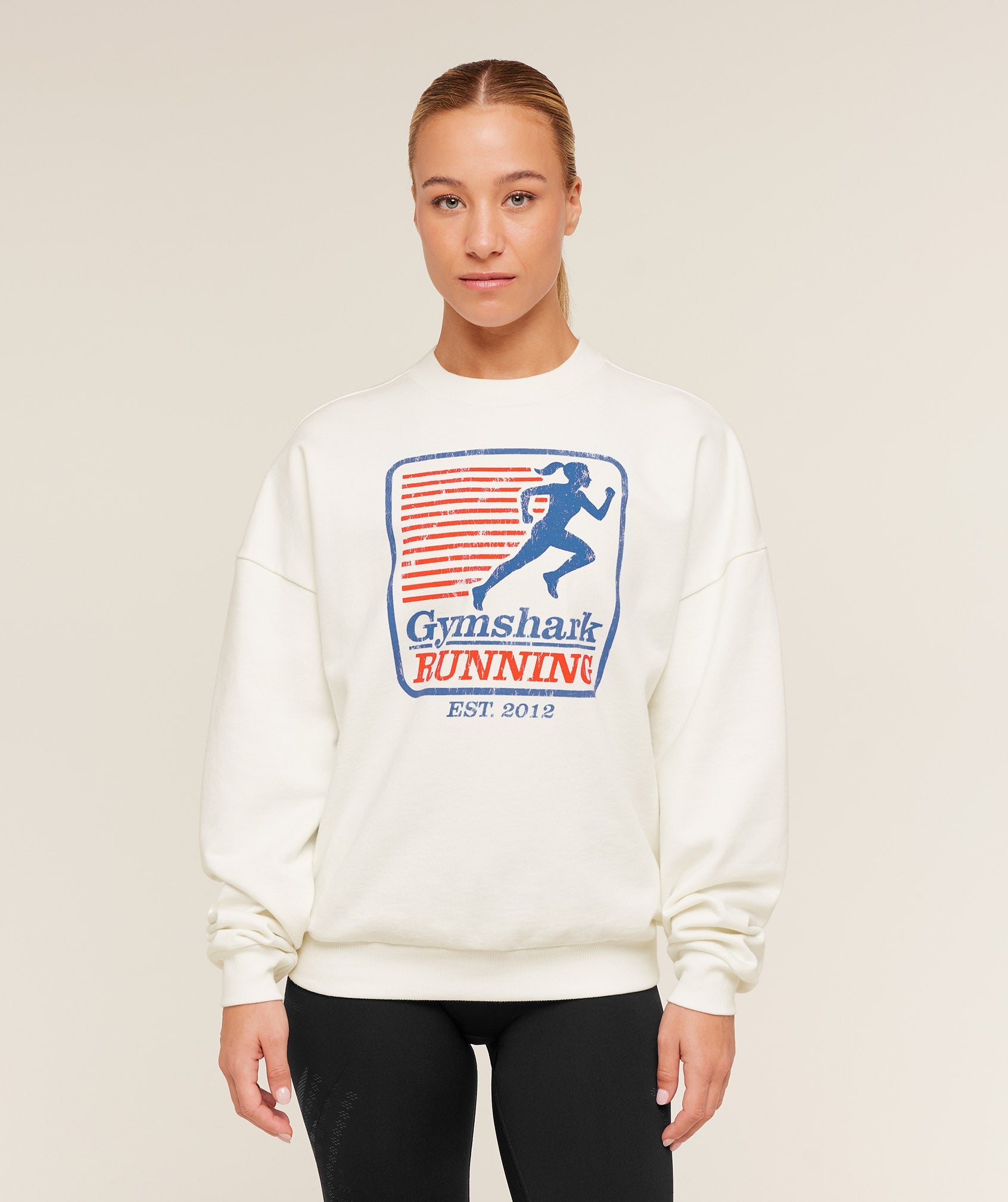 Women's Gymshark Run Club Graphic Sweatshirt Gs Soft White