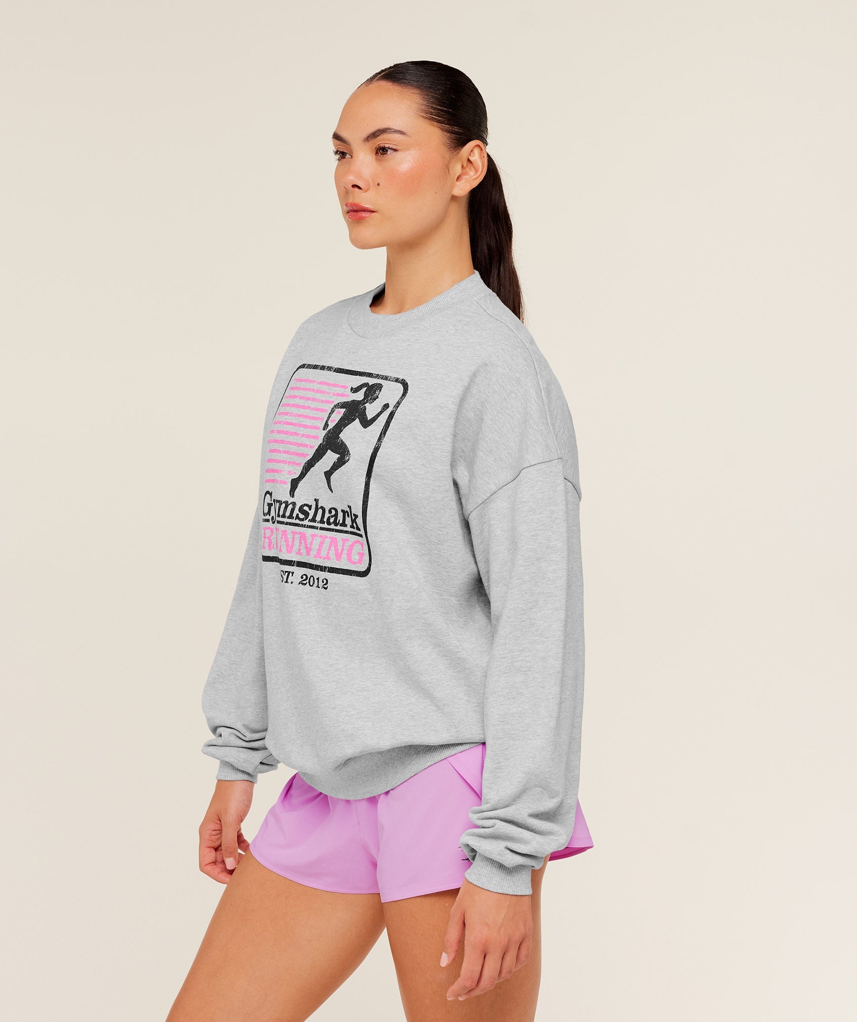 Women's Gymshark Run Club Graphic Sweatshirt Light Grey Core Marl