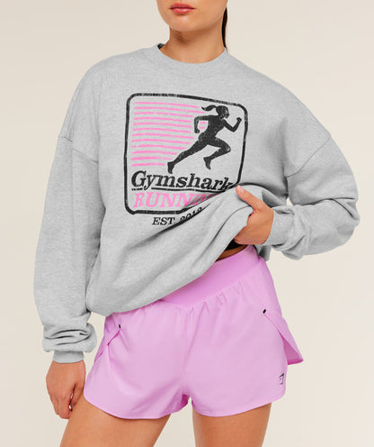 Women's Gymshark Run Club Graphic Sweatshirt Light Grey Core Marl