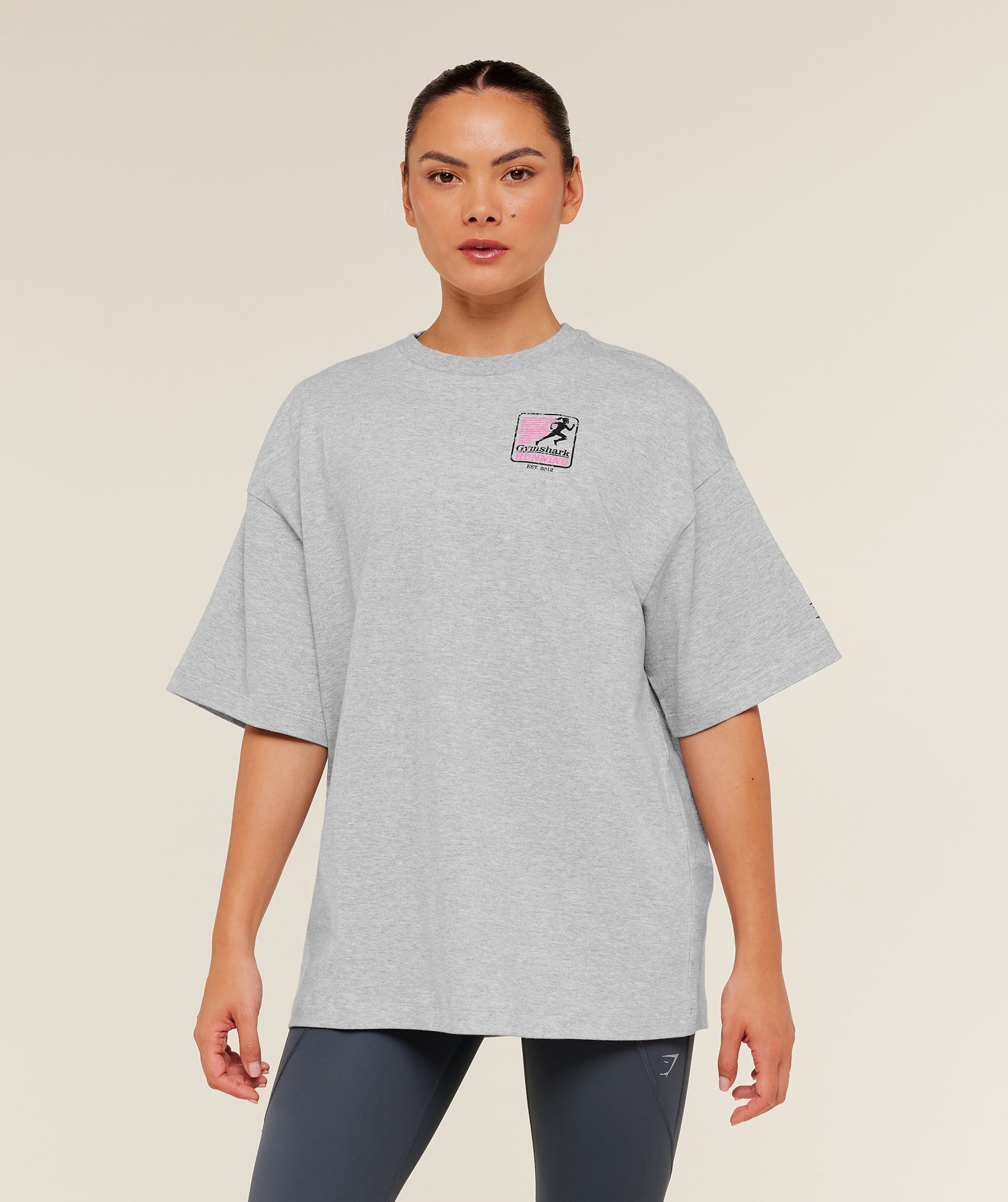 Women's Gymshark Run Club Graphic Short Sleeve T-Shirt Light Grey Core Marl