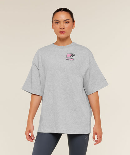 Women's Gymshark Run Club Graphic Short Sleeve T-Shirt Light Grey Core Marl