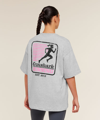 Women's Gymshark Run Club Graphic Short Sleeve T-Shirt Light Grey Core Marl