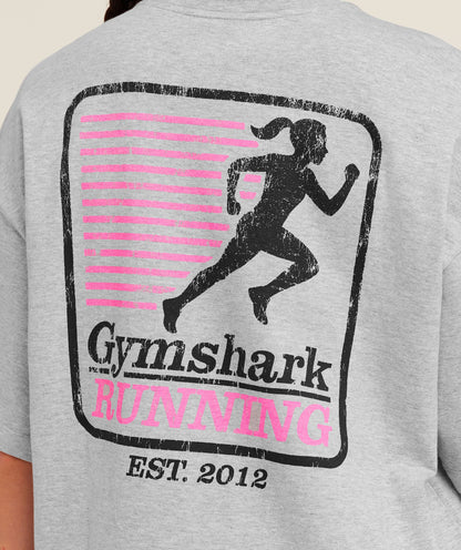Women's Gymshark Run Club Graphic Short Sleeve T-Shirt Light Grey Core Marl