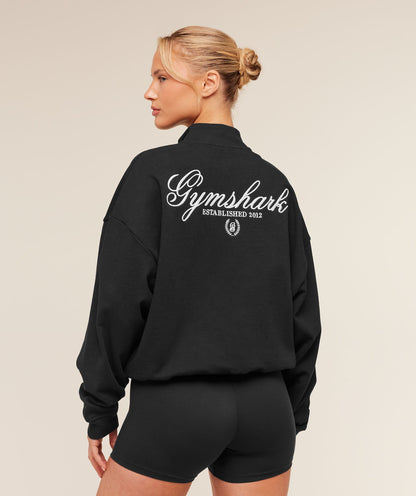 Women's Gymshark Script Embroidery Oversized Zip Through Black