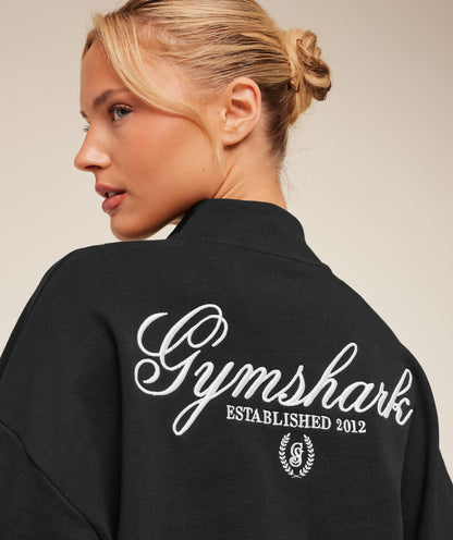 Women's Gymshark Script Embroidery Oversized Zip Through Black
