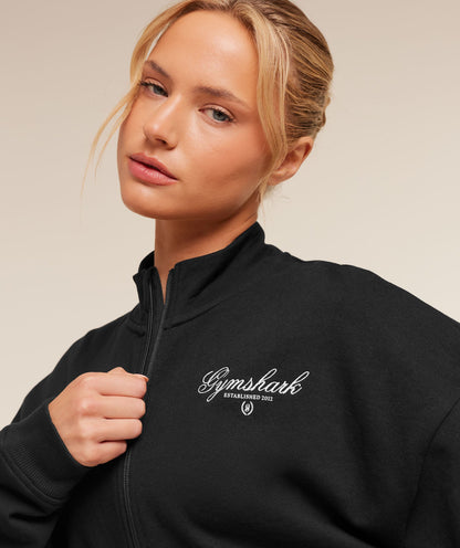 Women's Gymshark Script Embroidery Oversized Zip Through Black