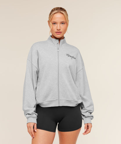 Women's Gymshark Script Embroidery Oversized Zip Through Light Grey Core Marl