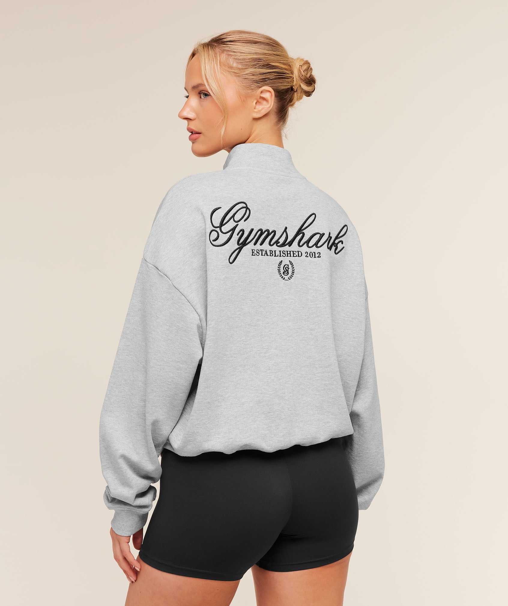 Women's Gymshark Script Embroidery Oversized Zip Through Light Grey Core Marl