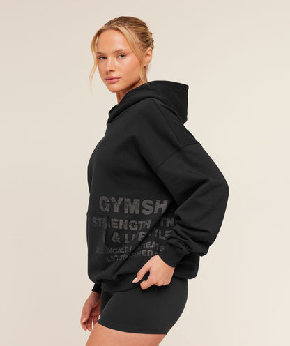 Women's Gymshark Stacked Graphic Hoodie Black