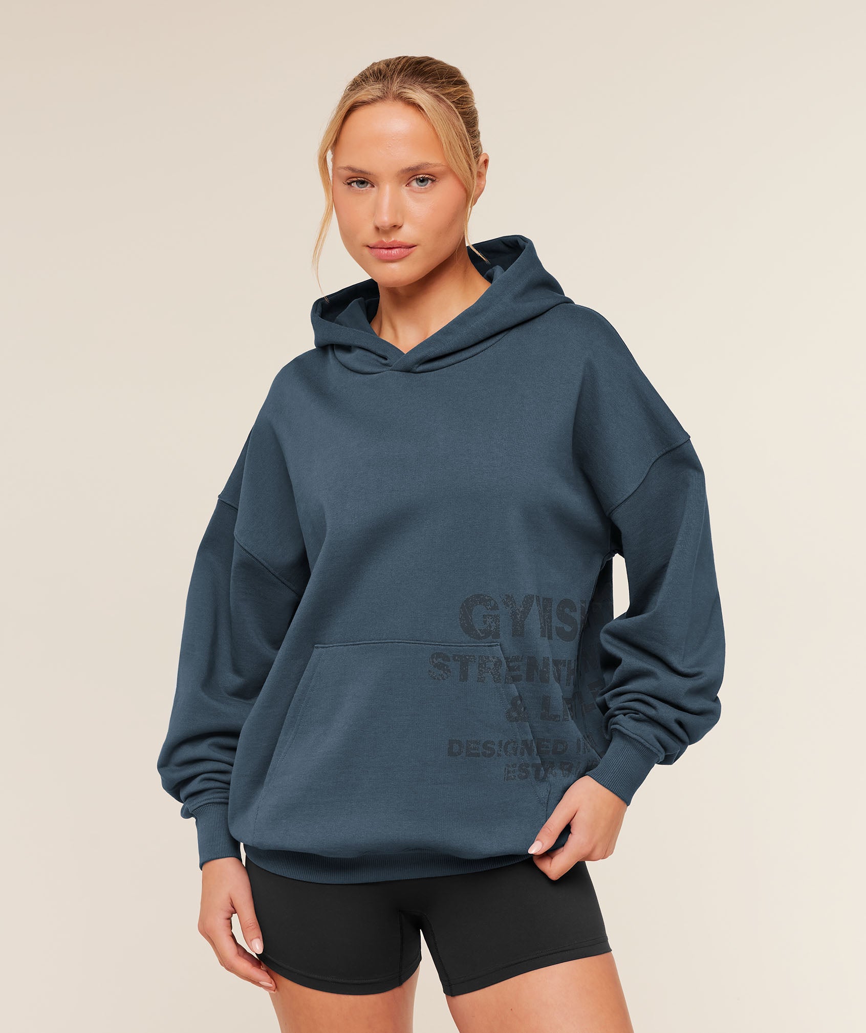 Women's Gymshark Stacked Graphic Hoodie Stealth Blue