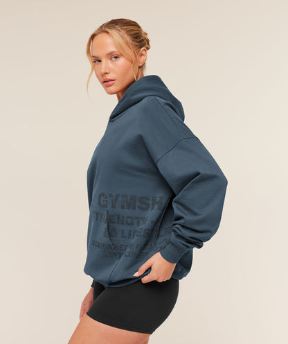 Women's Gymshark Stacked Graphic Hoodie Stealth Blue
