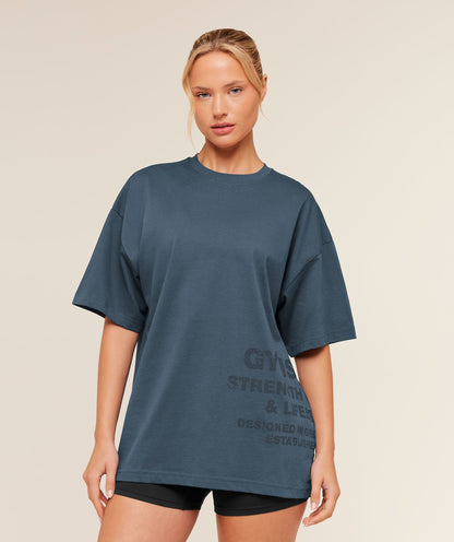 Women's Gymshark Stacked Graphic Short Sleeve T-Shirt Stealth Blue