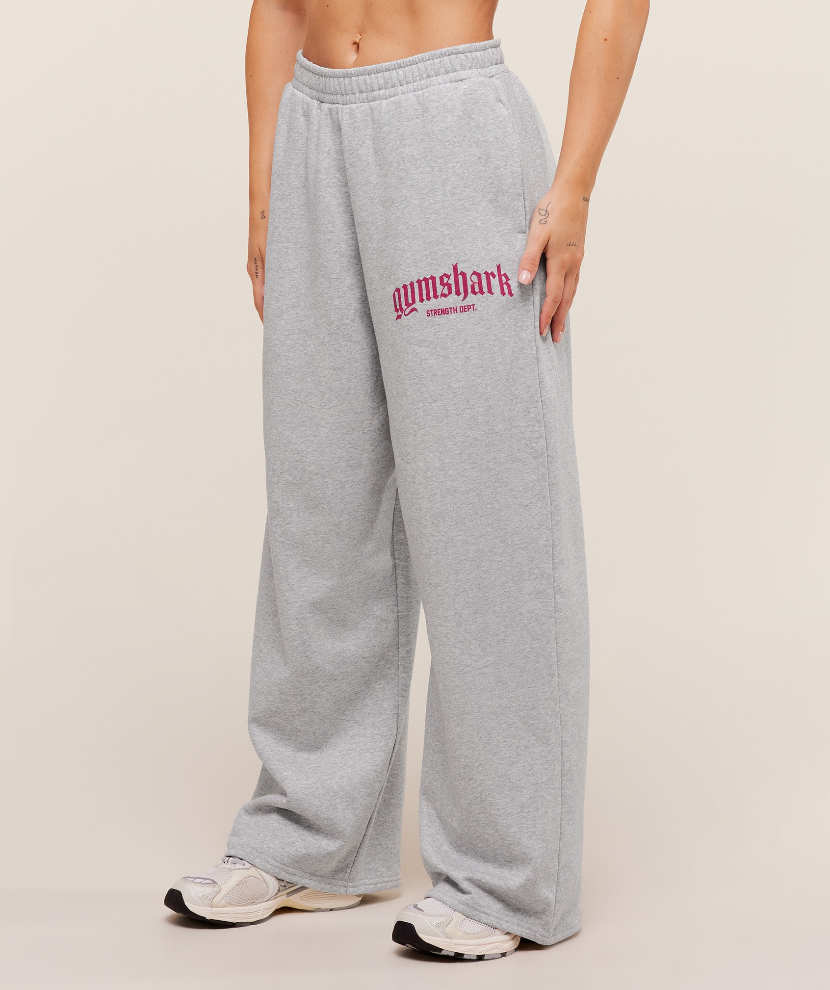 Women's Gymshark Strength Department Wide Leg Joggers Light Grey Core Marl