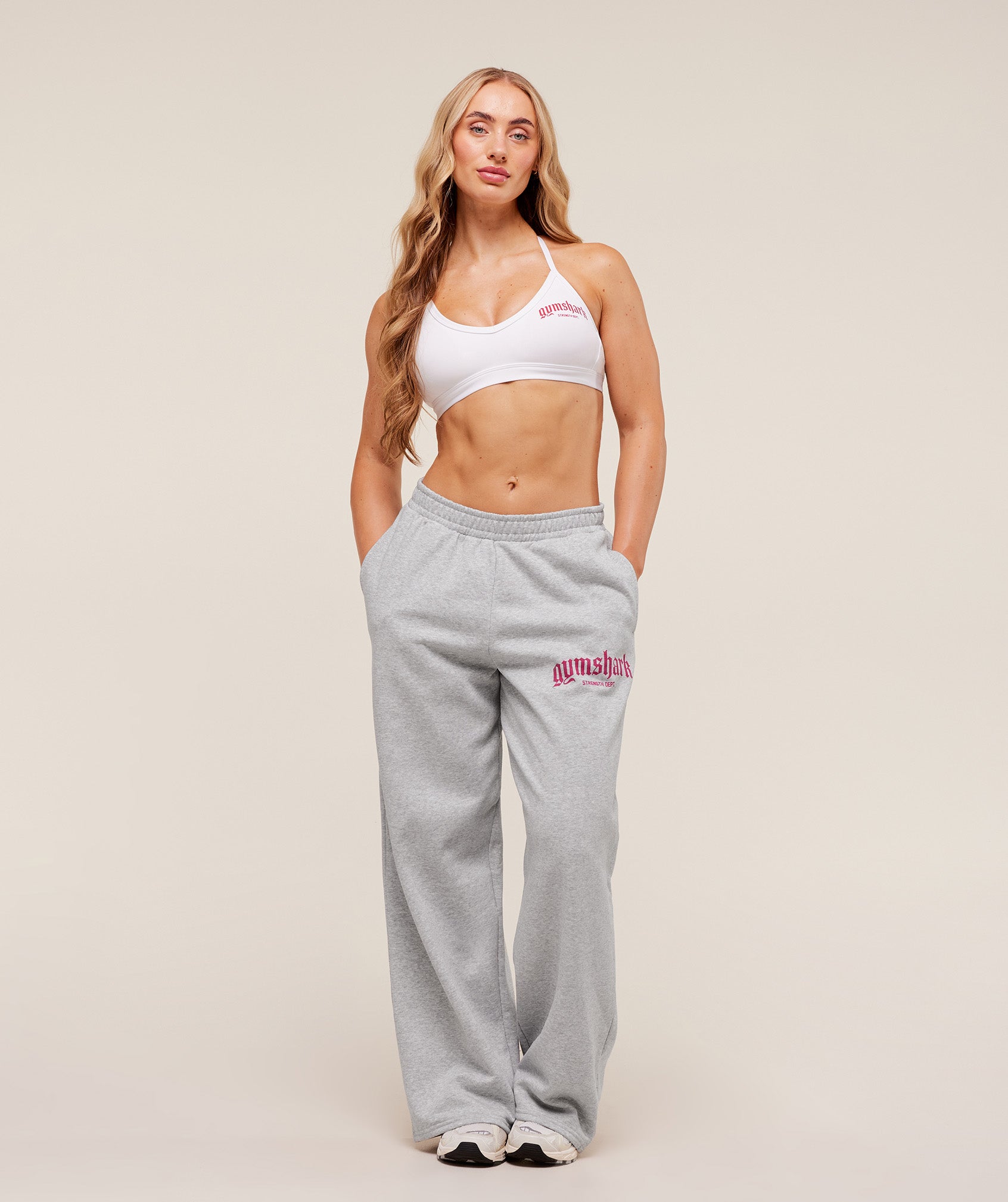 Women's Gymshark Strength Department Wide Leg Joggers Light Grey Core Marl