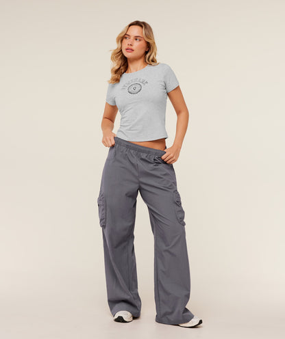 Women's Gymshark Worn Crest Graphic Baby Tee Light Grey Core Marl