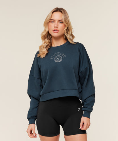 Women's Gymshark Worn Crest Graphic Sweatshirt Gs Stealth Blue