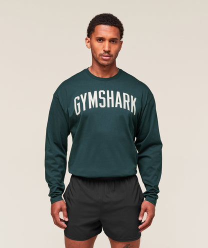 Gymshark Worn Graphic Long Sleeve T-Shirt Deep Petrol Blue