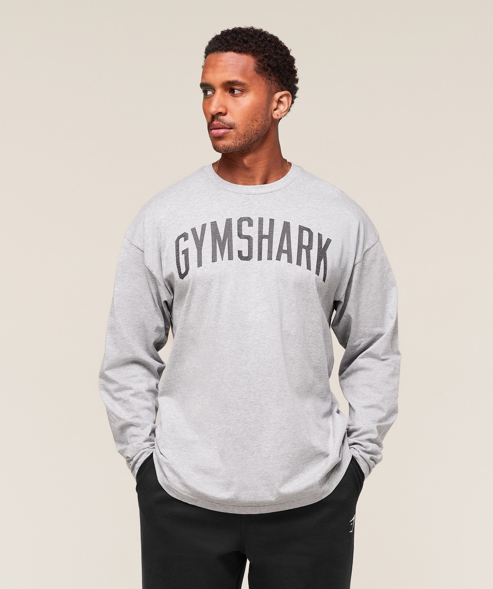 Gymshark Worn Graphic Long Sleeve T-Shirt Light Grey Core Marl