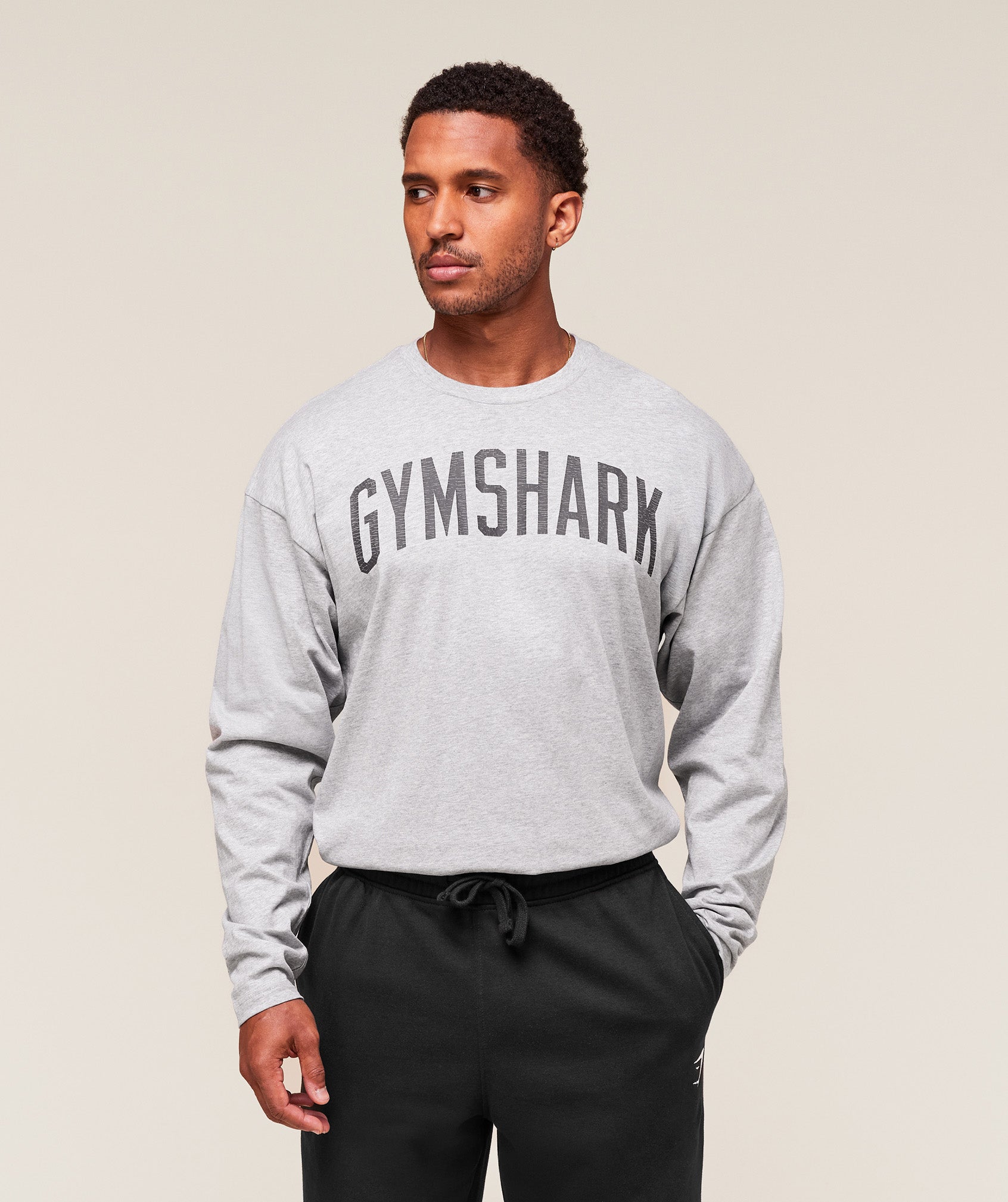 Gymshark Worn Graphic Long Sleeve T-Shirt Light Grey Core Marl