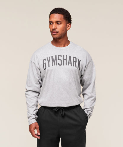 Gymshark Worn Graphic Long Sleeve T-Shirt Light Grey Core Marl
