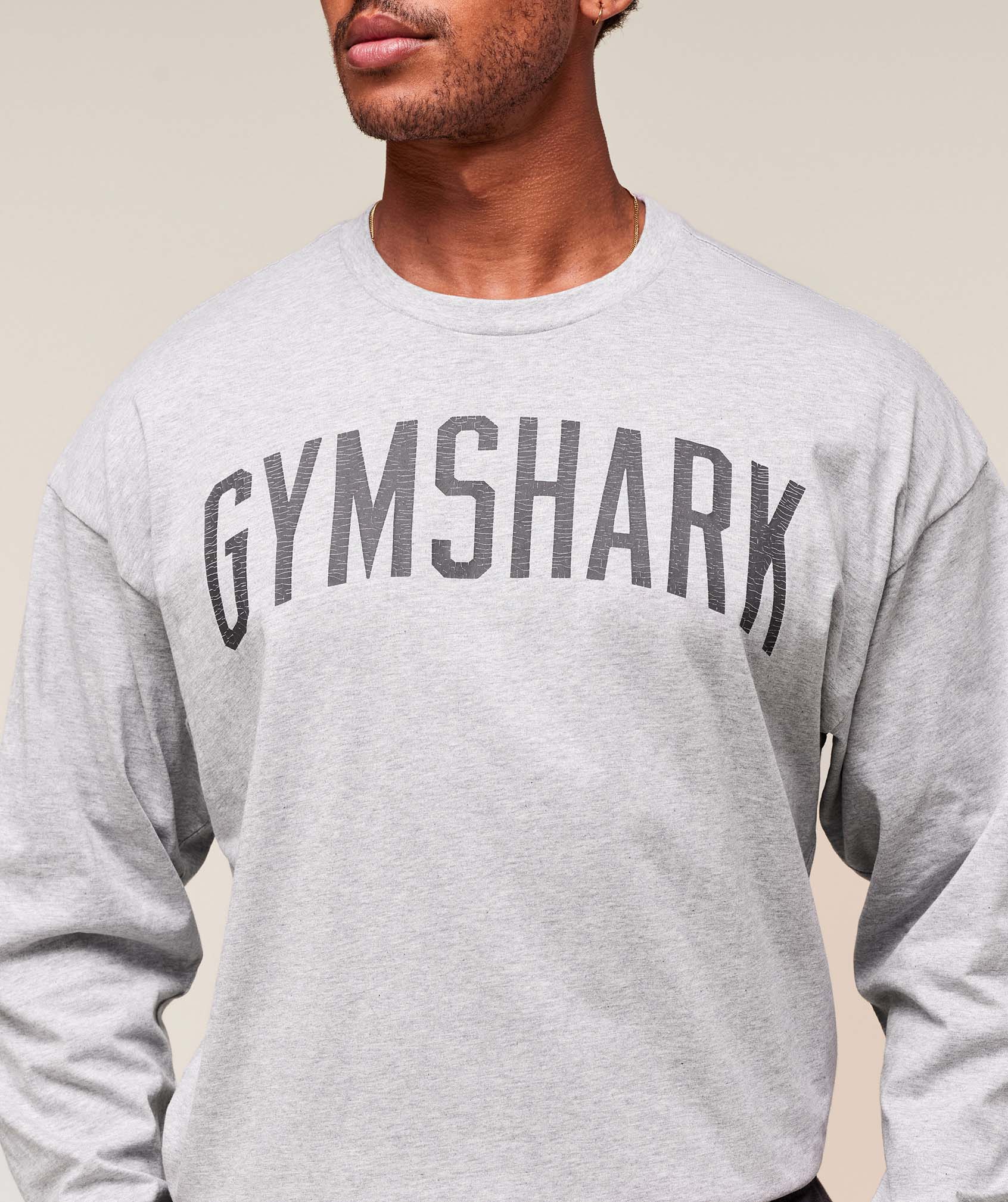 Gymshark Worn Graphic Long Sleeve T-Shirt Light Grey Core Marl