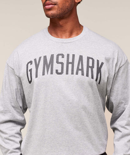 Gymshark Worn Graphic Long Sleeve T-Shirt Light Grey Core Marl