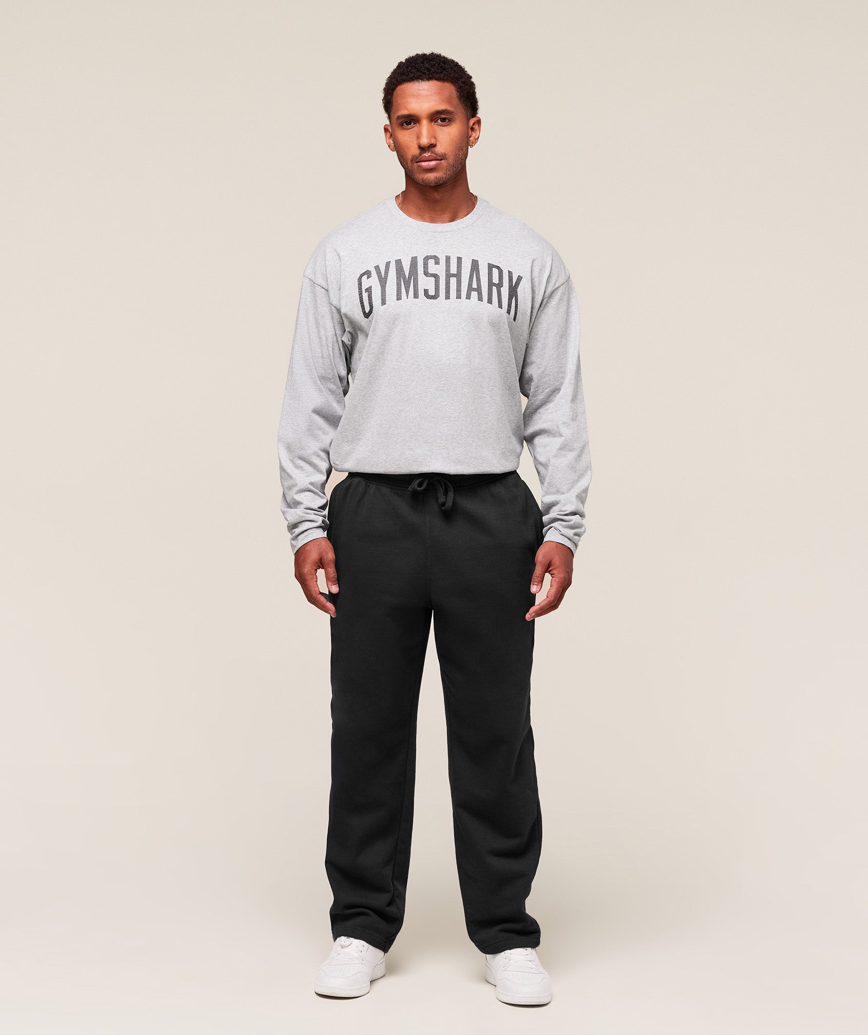 Gymshark Worn Graphic Long Sleeve T-Shirt Light Grey Core Marl