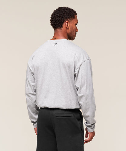 Gymshark Worn Graphic Long Sleeve T-Shirt Light Grey Core Marl