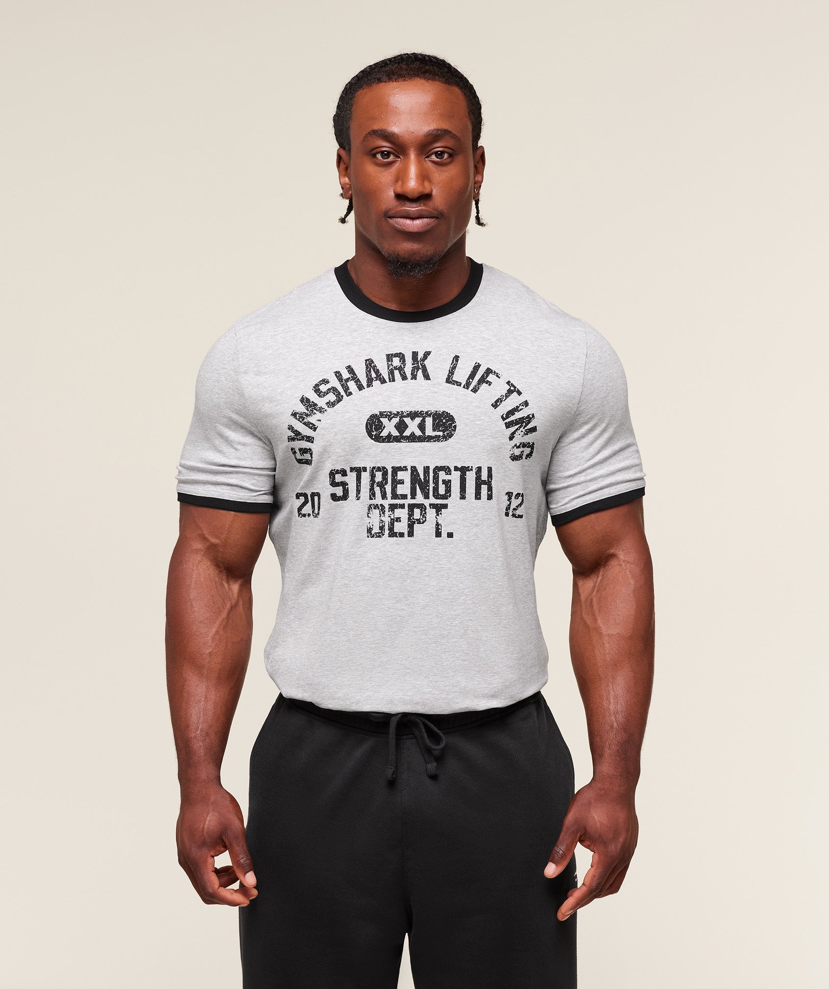 Gymshark Xxl Strength Dept Ringer T-Shirt Light Grey Core Marl