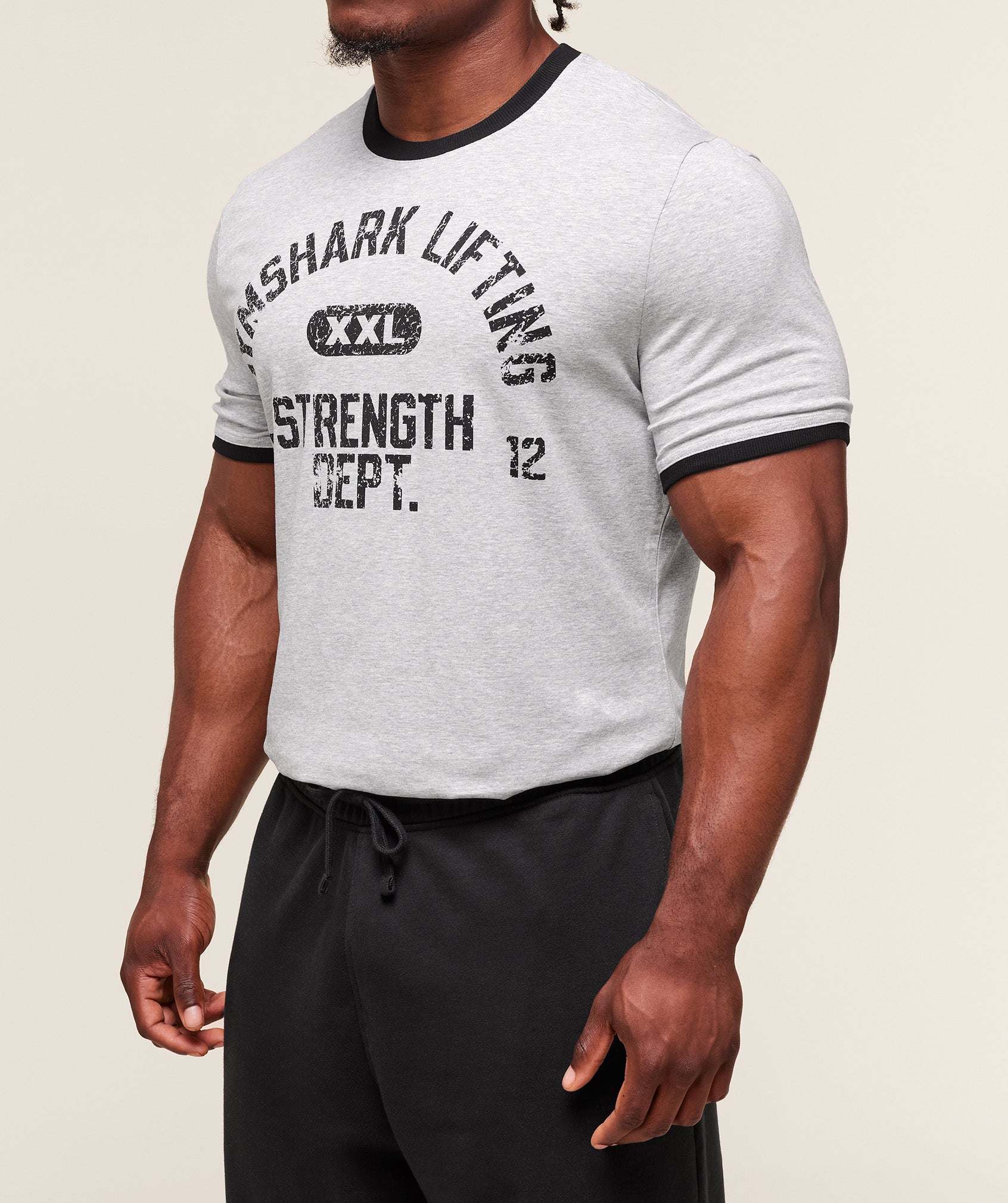 Gymshark Xxl Strength Dept Ringer T-Shirt Light Grey Core Marl