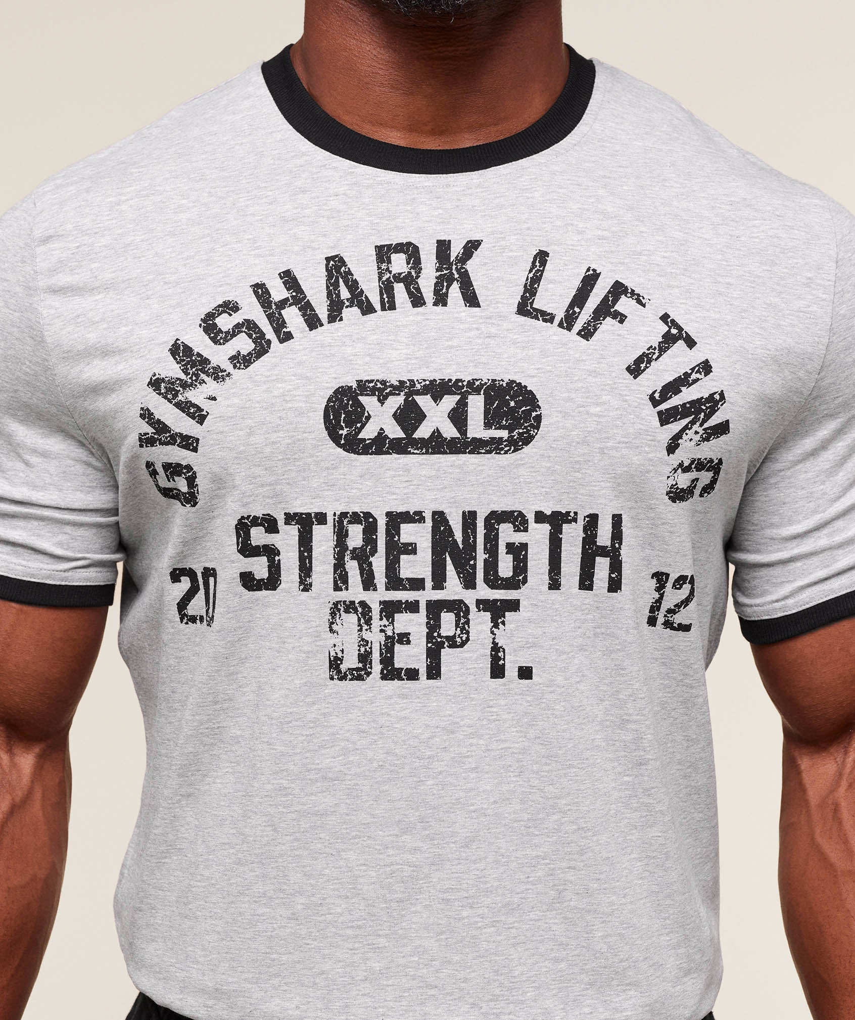 Gymshark Xxl Strength Dept Ringer T-Shirt Light Grey Core Marl