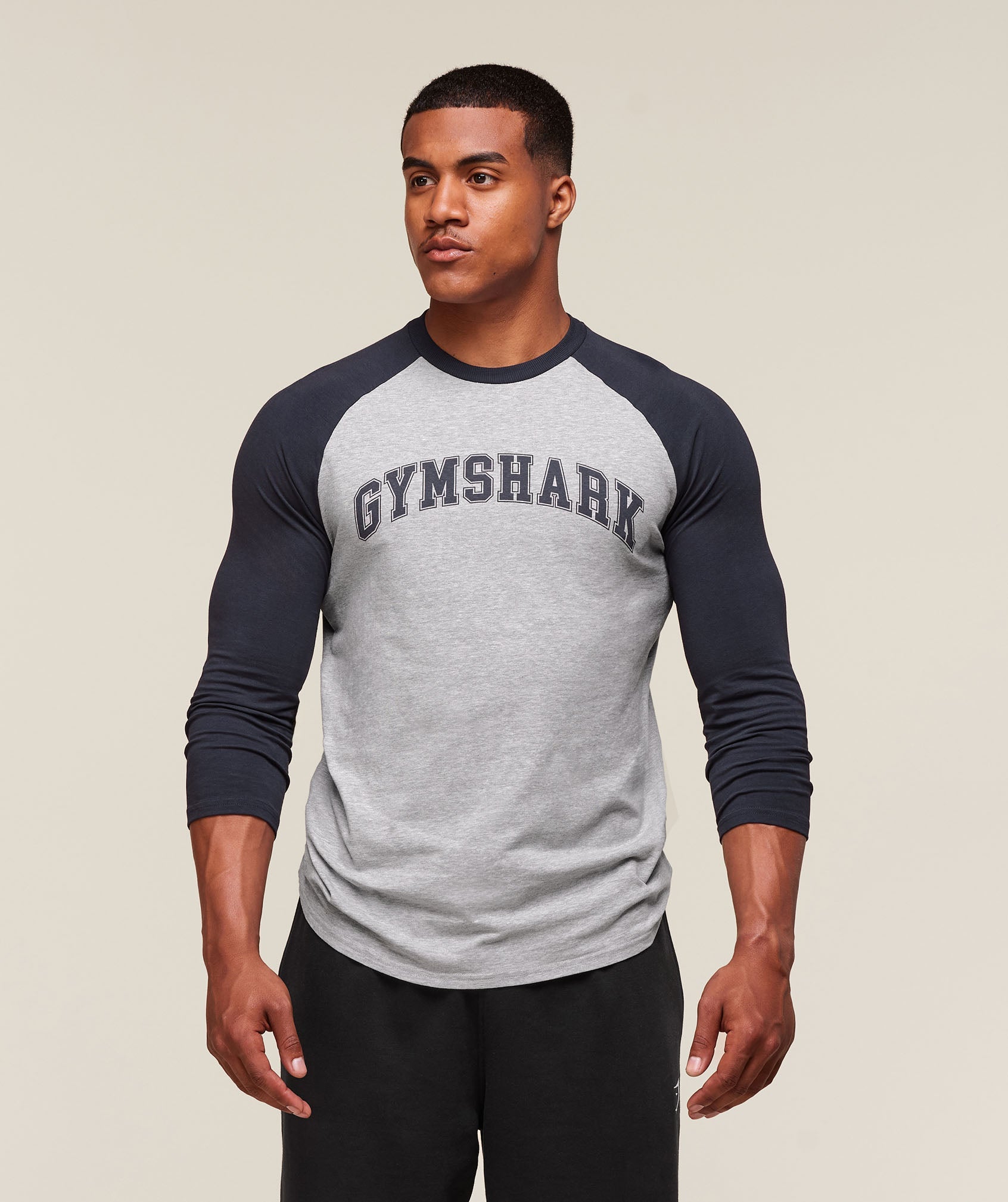 Gymshark Gslc Raglan 3/4 Sleeve T-Shirt Light Grey Core Marl